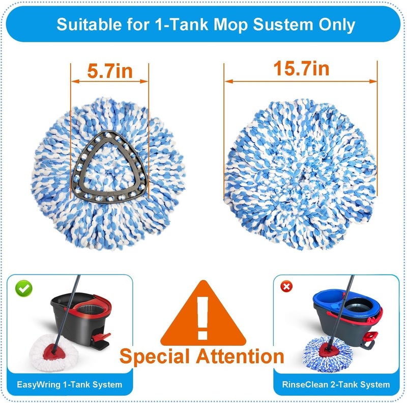 JIUMEE Easywring 1-Tank System,Mop Replacement Heads for O-Ceda Mop Replace Head, Spin Mop Heads Replacements, Microfiber Spin Mop Refills, Easy Cleaning Mop Head Replacement (Blue and White 3pcs) - Image 2
